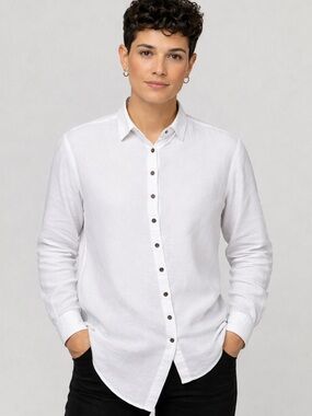 Gene Par Yukio Mishiba Asymmetric Button Down White Linen Shirt, Designer, L